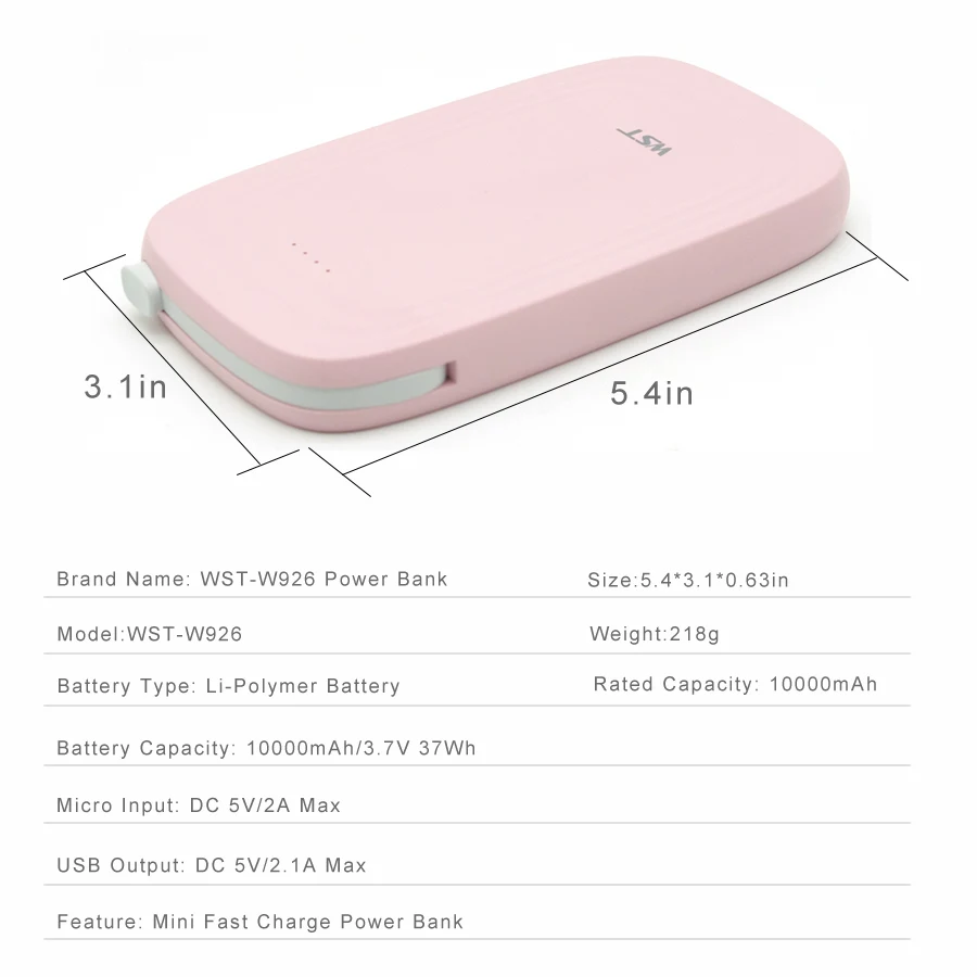 WST 10000 mAh Портативная Мобильная Внешняя батарея power bank аккумулятор power Bank для Xiaomi samsung телефон Poverbank зарядное устройство