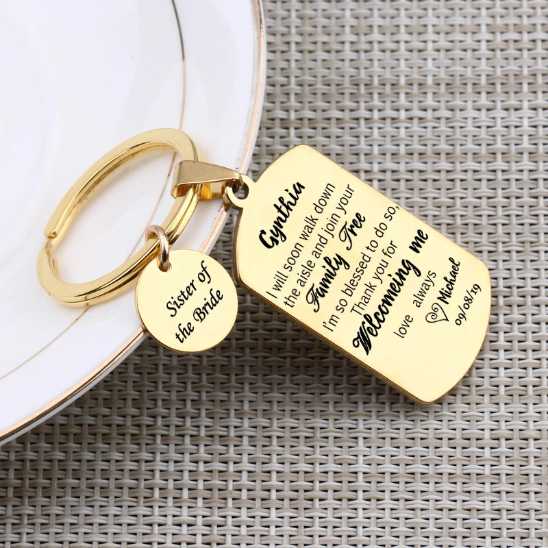 Брелок для ключей сестры невесты индивидуальный брелок из нержавеющей стали с