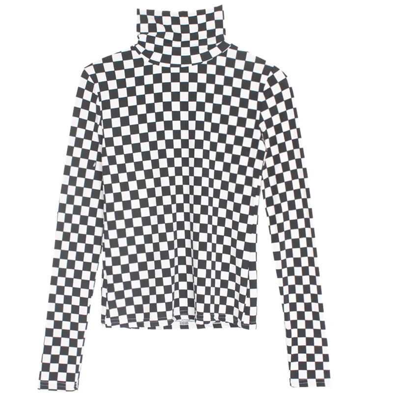 Jasmine summer thin black and white plaid take a T-shirts female hip-hop Hong Kong long-sleeved T-shirt tees | Женская одежда