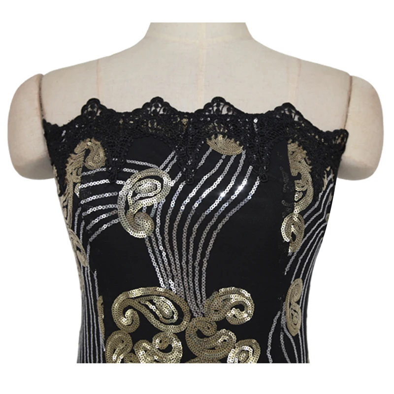 Женское сексуальное платье без бретелек рукавов с блестками черное золотое