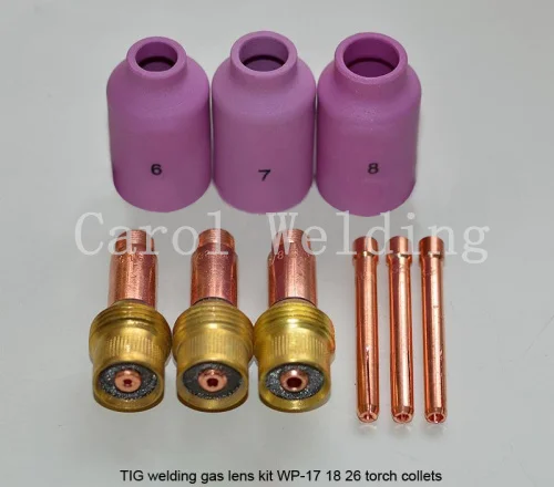 TIG Gas Lens KIT and Collets Alumina Nozzle Fit Welding Torch PTA DB SR WP 17 18 26 Series 9PK M326 | Инструменты