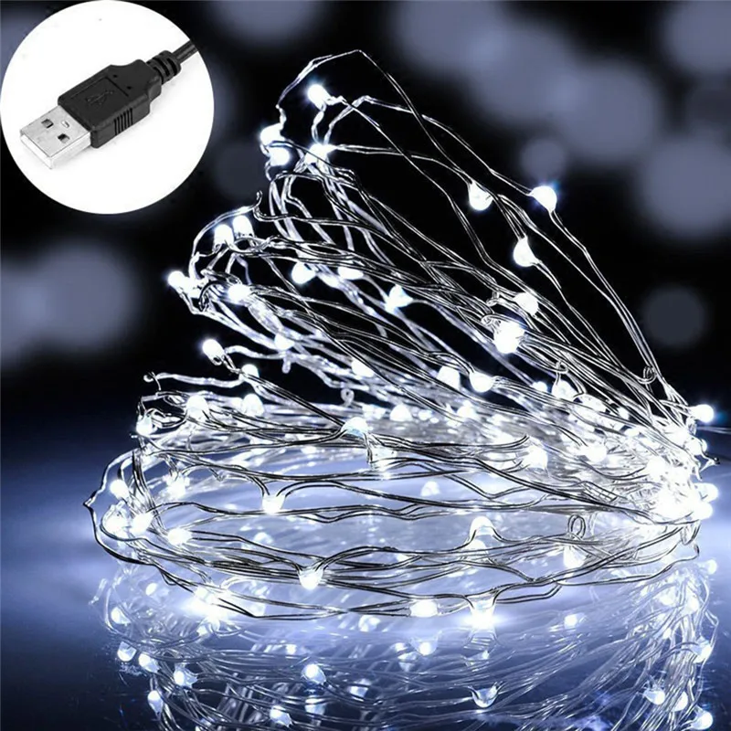 Водонепроницаемый 10 м 33 фута 100 Led USB Открытый медный провод гирлянды Огни
