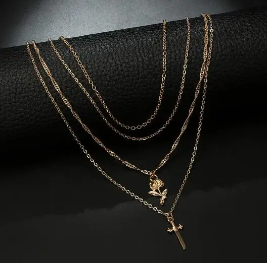 Новинка 2018 длинное ожерелье с подвеской в виде цветка розы и Креста для женщин