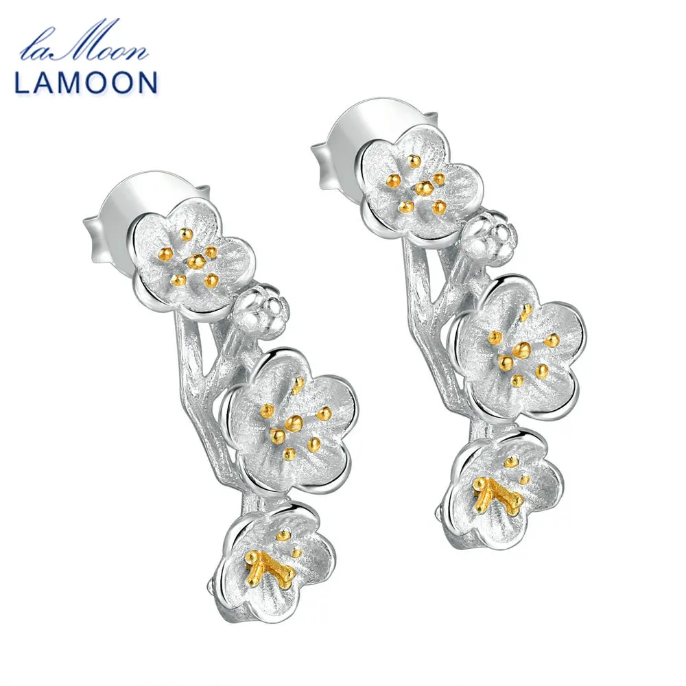 LAMOON Pure серьги из серебра 925 для женщин 2 цвета цветок Изящные Ювелирные изделия