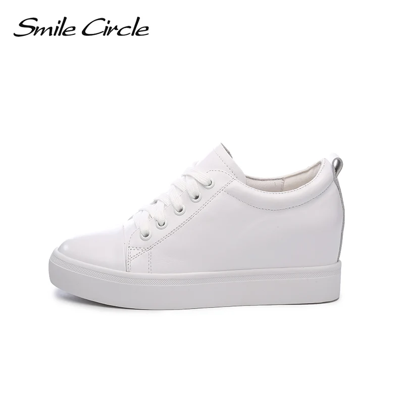Женские кроссовки Smile Circle Белые Повседневные из натуральной кожи на плоской