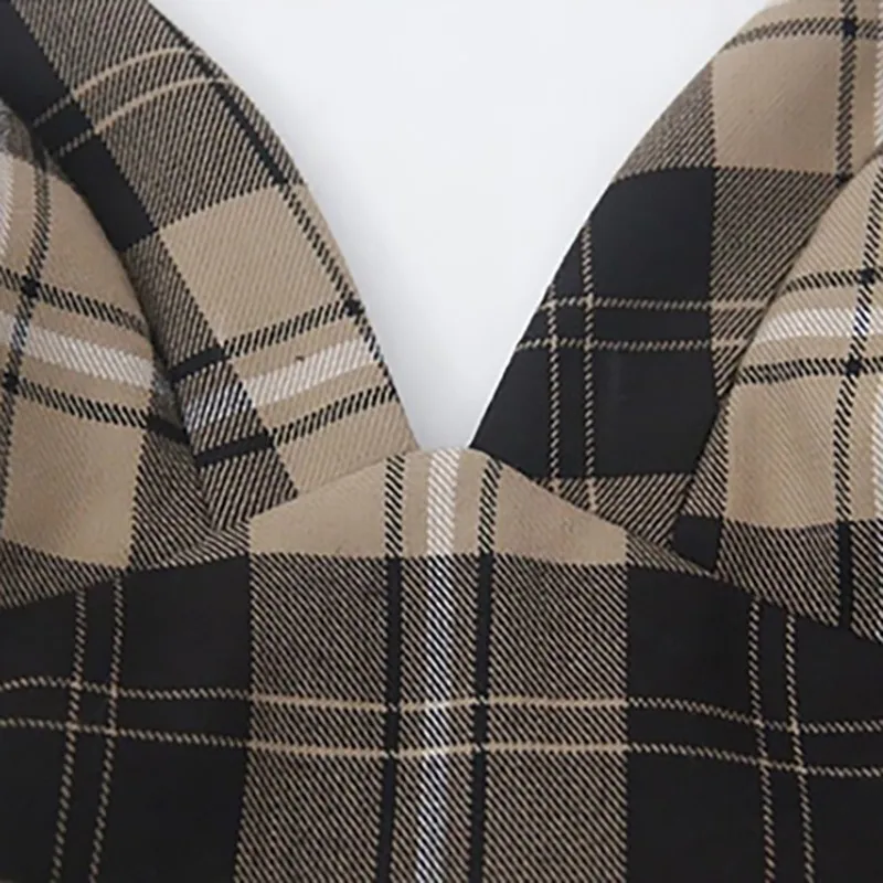 GALCAUR Summer Streetwear Plaid Hit Color Women Dress V Neck Spaghetti Strap High Waist Split Hem Mid Calf A-line Dresses 2019 | Женская
