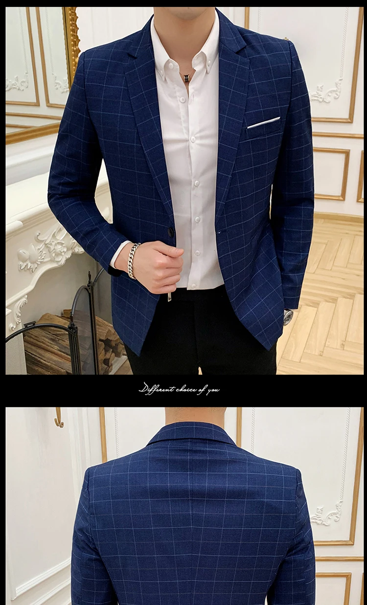 Осенний мужской блейзер S M L XL XXL XXXL мужской костюм куртка Тонкий дизайн мужские полосатые пальто в клетку