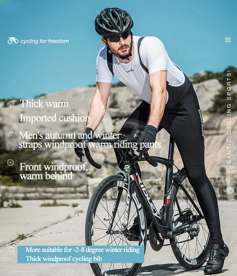 Santic Для мужчин зимние велосипедные штаны Высокое качество Pro MTB дорожный велосипед комбинезон плотная, ветронепроницаемая теплая 4D мягкий Велосипедный спорт длинные брюки для девочек
