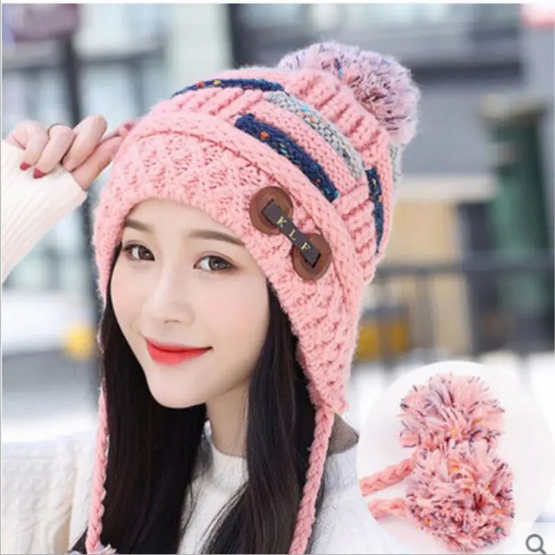 pink BINGYUANHAOXUAN2017, новинка, хлопковые повседневные зимние вязаные шапки для женщин, шапки бини, вязаная шапка для женщин, Gorro Skullies, женская вязаная шапка - Цвет: pink