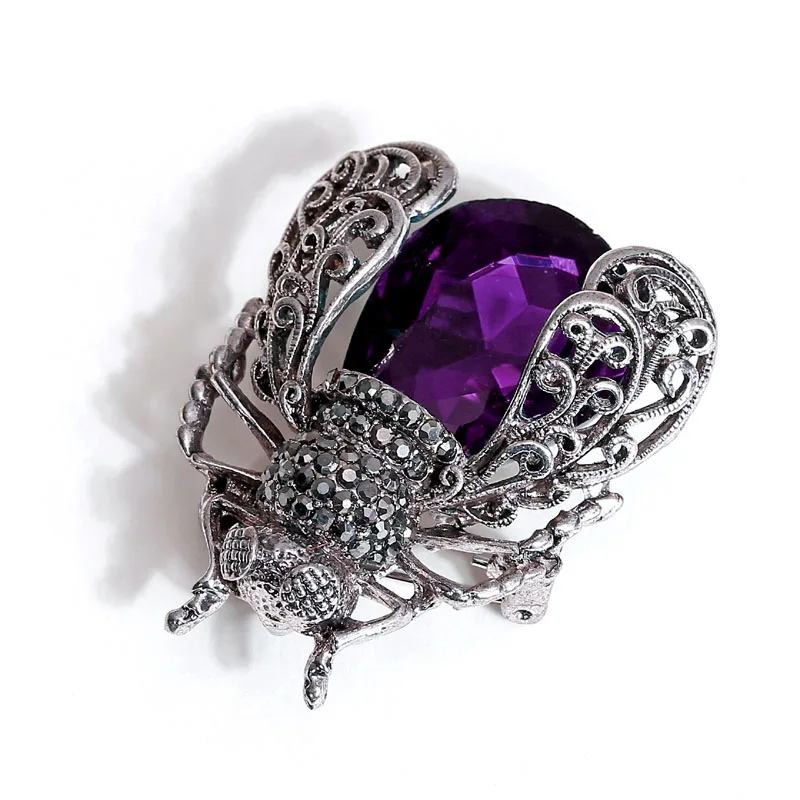 purple Morkopela, кристальная брошь в виде насекомых, жуки, броши на булавке, модная брошь для женщин, заколка на шарф, ювелирное изделие, брошь, букет - Окраска металла: purple
