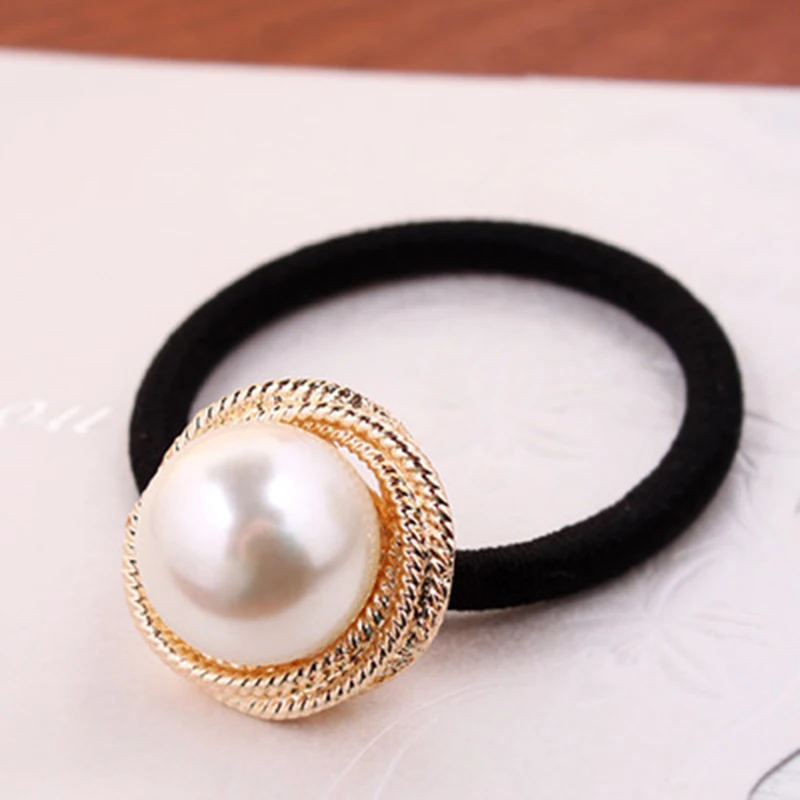 

Great Simulated Pearls Golden Decoration Elastic Hair Bands for Women Headwear Hair Accessories Gum Ponytail Holder