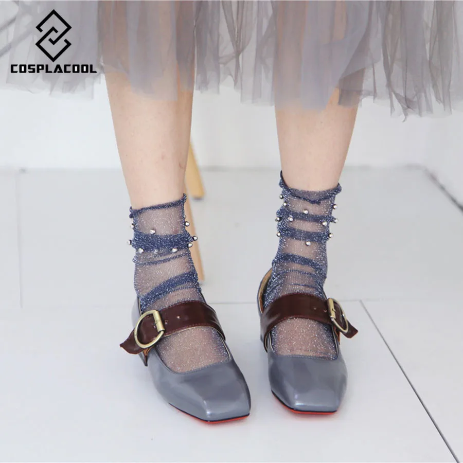 Женские прозрачные сетчатые носки [COSPLACOOL] золотистые серебристые с жемчугом