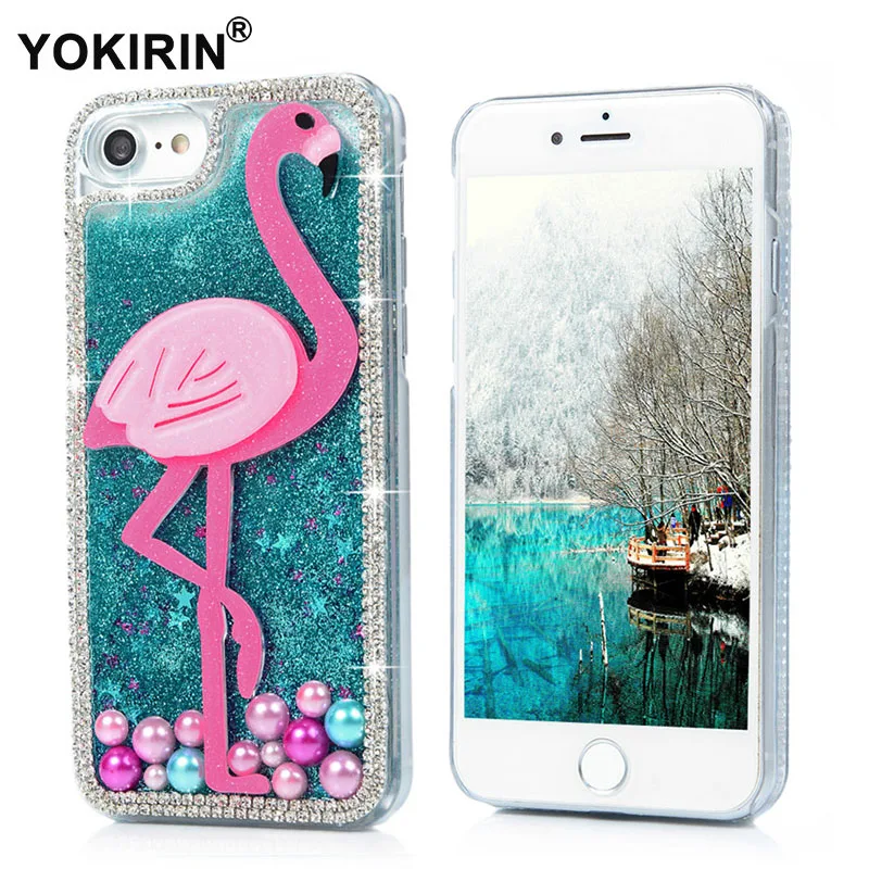 YOKIRIN для iPhone 6 S 7 Plus Блестки с бриллиантами розовые фламинго жидкие блестки чехол