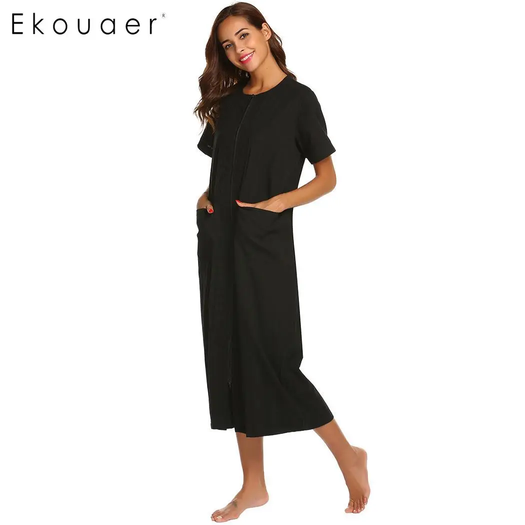 Женская ночная рубашка Ekouaer длинное Хлопковое платье с круглым вырезом и прямой