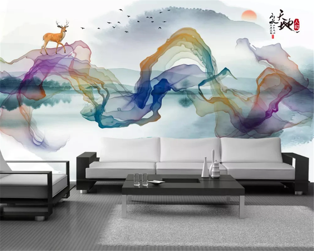 

beibehang Custom fashion papel de parede 3d wallpaper new Chinese abstract decorative painting ink landscape bird background