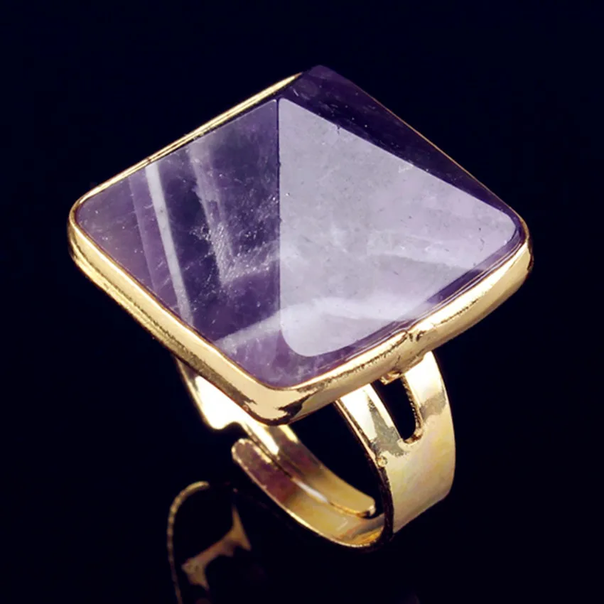 Amethyst Крафт-бусины желтого золота цвет натуральный лечебный Кристал, кварц каменная Пирамида аметисты розовый Кварцевый Кристалл палец кольцо - Цвет основного камня: Amethyst