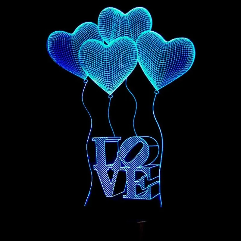

3D visual Four love balloon Multi-colored Acrylic Light Creative gift Home Furnishing 7 color change Desktop Decoration