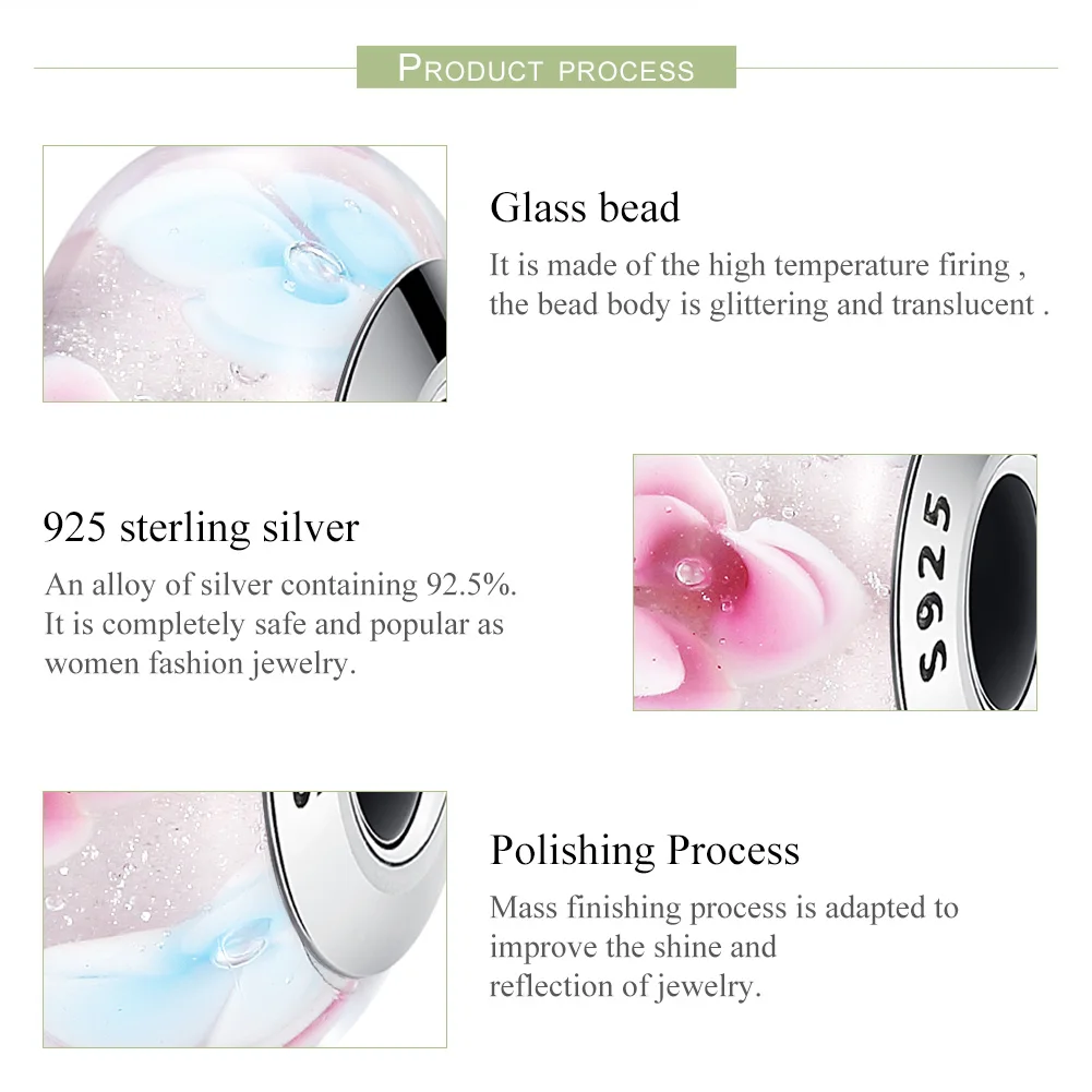 

WOSTU Romantic 925 Sterling Silver Rose Flower Murano Glass Beads Fit Original WST Charm Bracelet S925 Jewelry Gift FIZ056