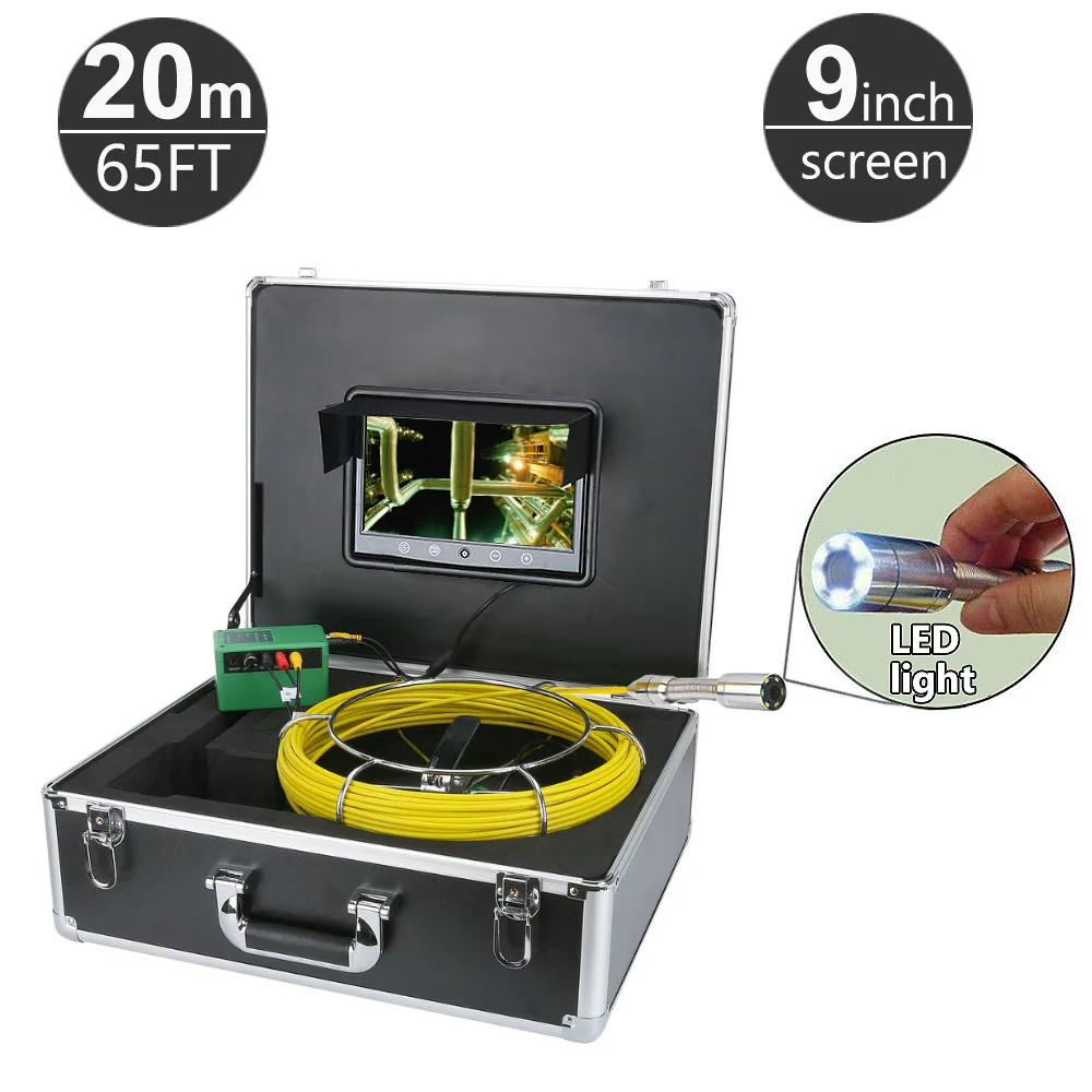 

20M/65ft Sewer Pipe Pipeline Drain Inspection System 9 inch LCD Monitor 1000TVL Snake Drain Waterproof Pipe & Wall Video Camera