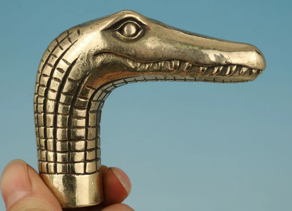 Жесткая китайская латунная ручная резьба статуя крокодила трость трость|head head|head