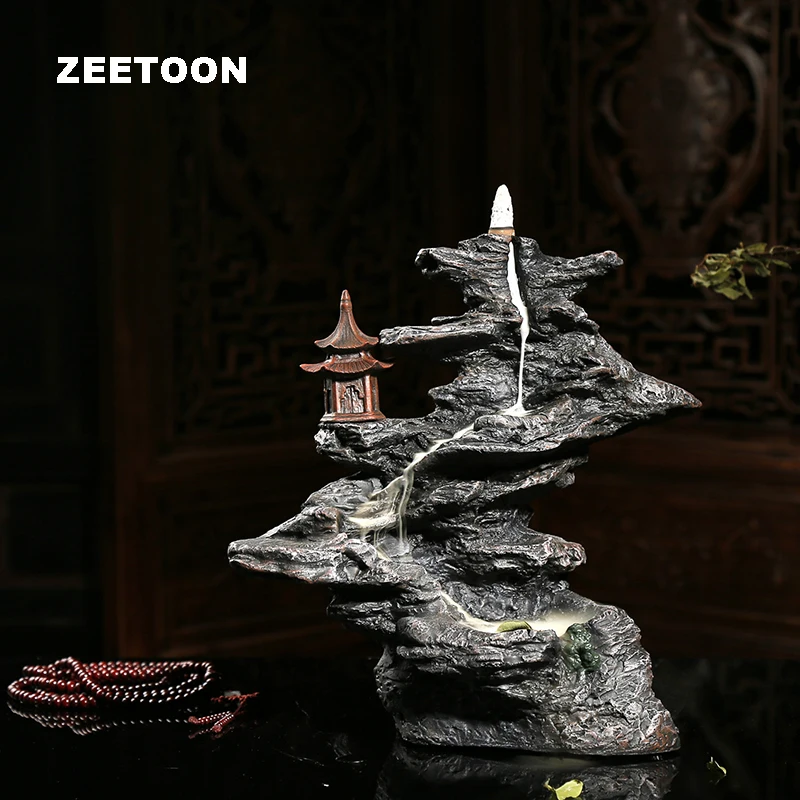 Zen Винтаж горы и поток воды дым обратного потока благовония горелка база