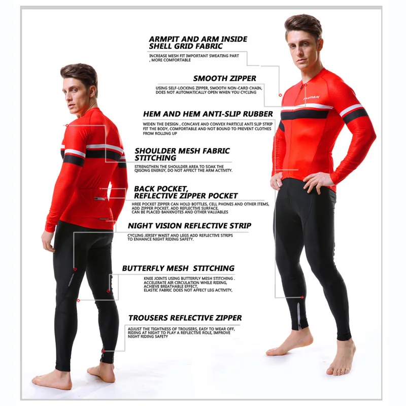 Трикотажный комплект для велоспорта PHMAX Pro осенняя быстросохнущая одежда с