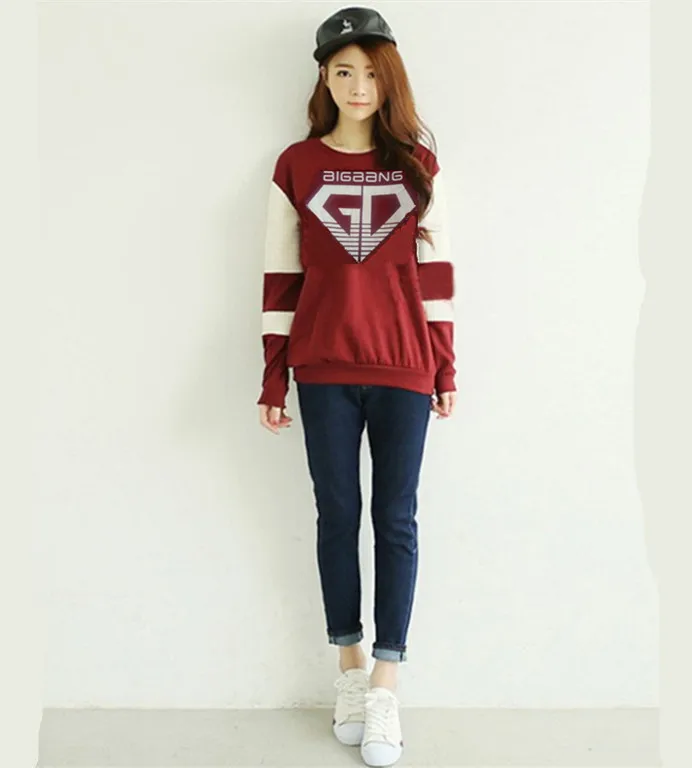 Модная женская красная толстовка с капюшоном и круглым вырезом kpop bigbang топ d lite