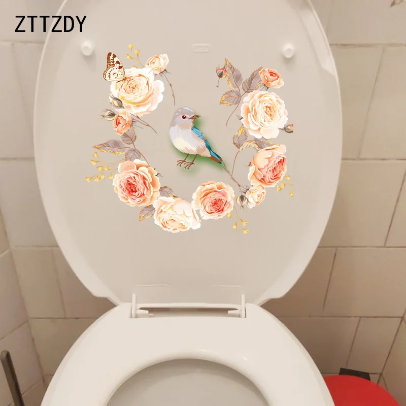 Классические настенные наклейки ZTTZDY 21 2*19 3 см с птицами и цветами для унитаза