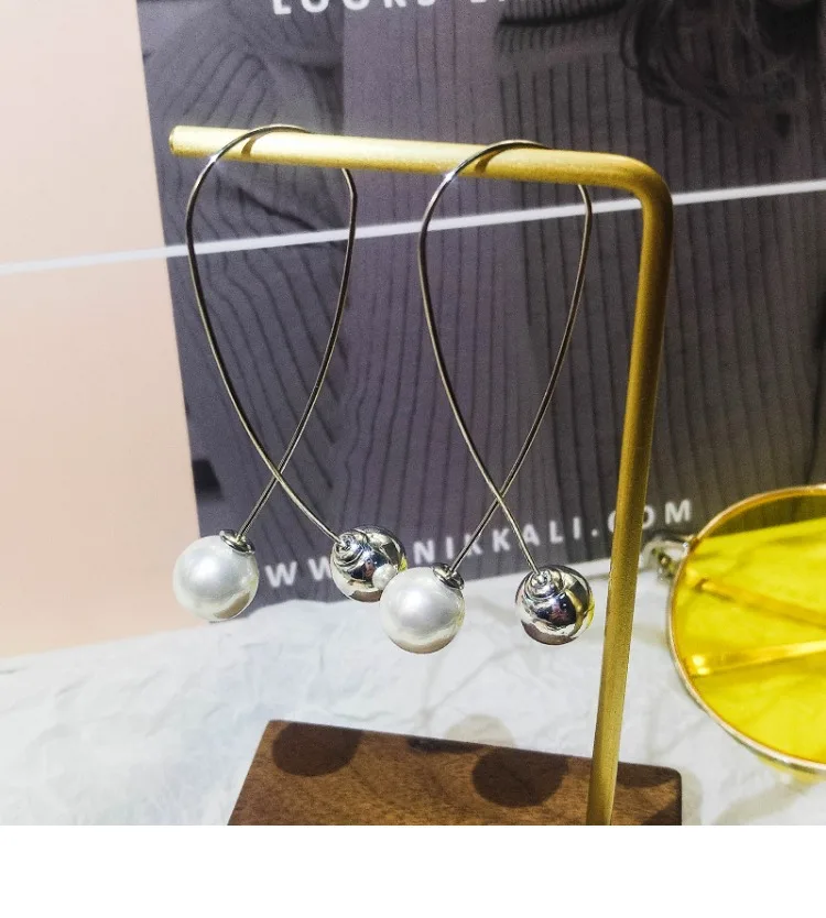 Women's Online celebrity Pearl Earrings Jewelry Temperament Korean Fashion Long Ear Nails with Individual Trendy Drops | Украшения и