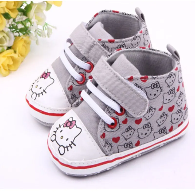 Gray Милая обувь для маленьких девочек «hello kitty»; обувь для маленьких принцесс; обувь для первых шагов; детская брендовая повседневная обувь для девочек; Детские кроссовки на мягкой подошве; Размеры 0-18 месяцев - Цвет: Gray
