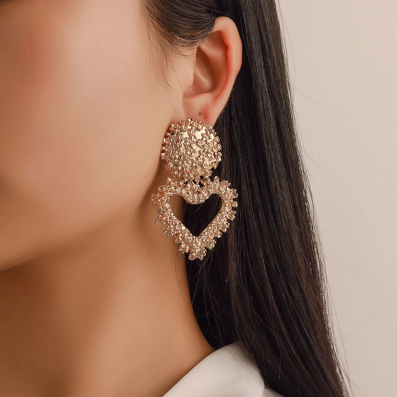 Женские круглые серьги подвески в форме сердца с золотым розовым золотом и