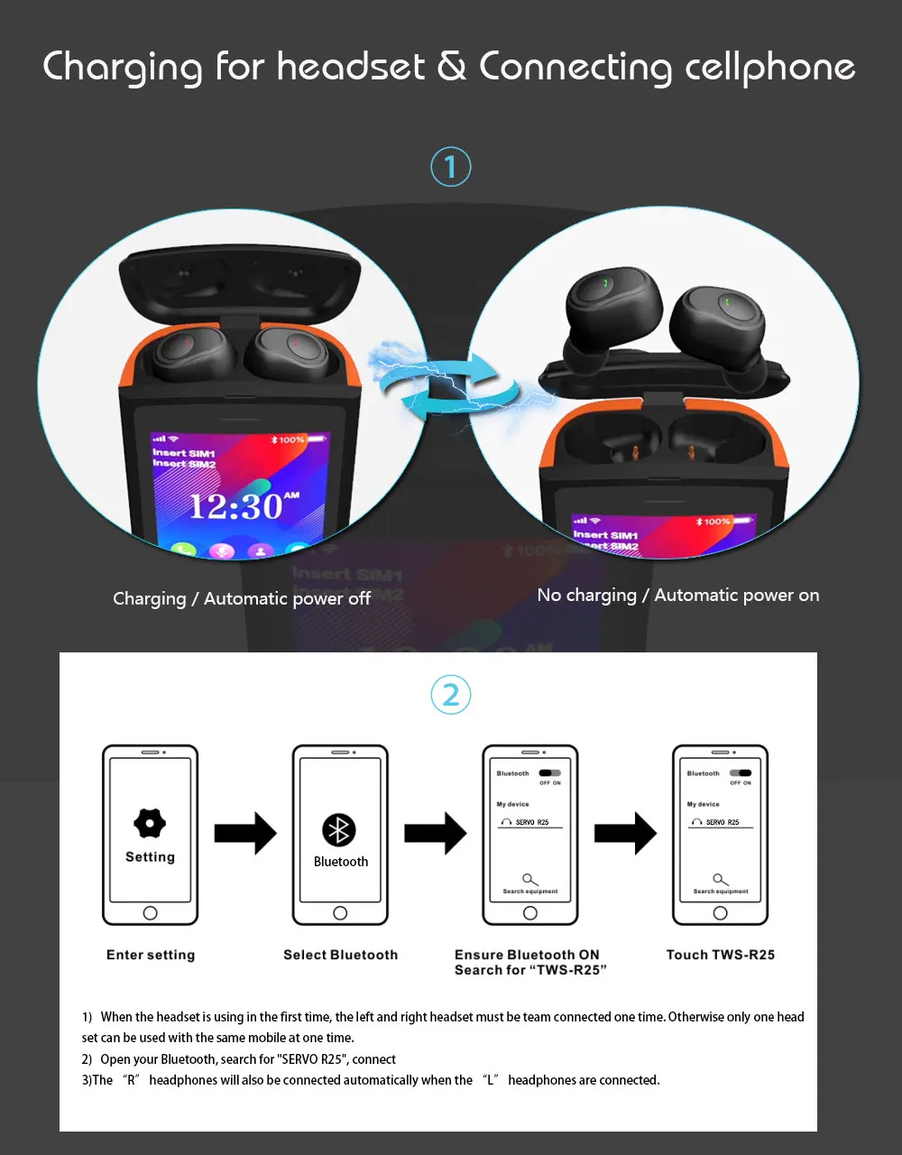 R25 2," мобильного телефона Dual SIM карты Bluetooth 5,0 наушники-вкладыши TWS с Беспроводной наушники 6000 мА/ч, Мощность банк GSM WCDMA GPRS мобильный телефон