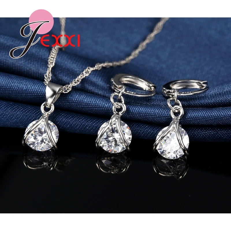 Комплект из колье и серёг серебра 925 пробы с фианитом|jewelry sets|zirconia jewelry setspendant and