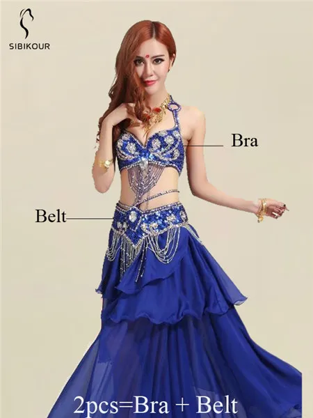 Royal Blue 2pcs Женский сексуальный танец живота костюм танец живота Болливуд юбка Болливуд Восточный костюм бюстгальтер пояс Египетский танец одежда - Цвет: Royal Blue 2pcs