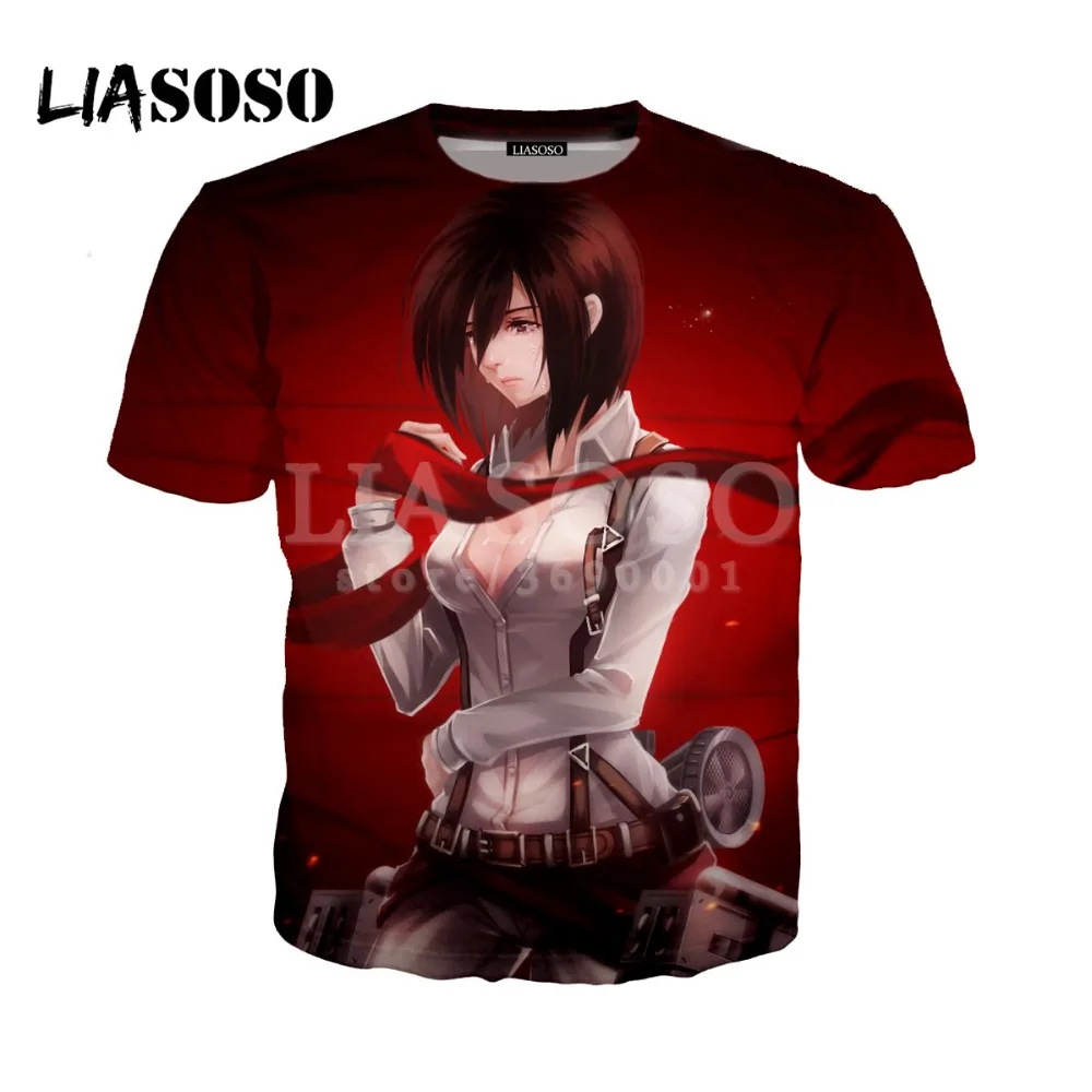 LIASOSO 2018 Женская и мужская футболка с 3D принтом Attack on Titan Shingeki No Kyojin летняя пуловер в