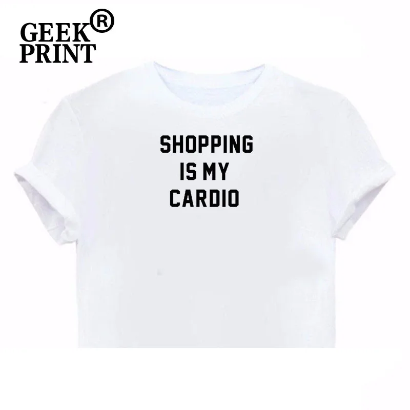 Женская футболка с надписью Shopaholic SHOPPING IS MY CARDIO Подарочная забавная для девочек
