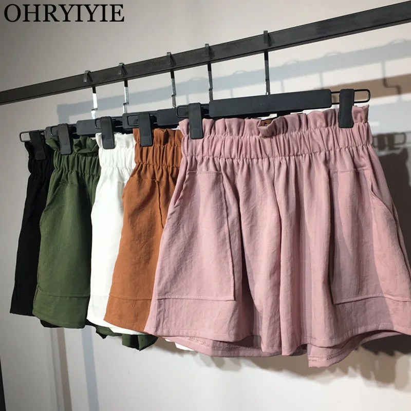 OHRYIYIE свободные летние шорты женские повседневные Мягкие однотонные шорты с эластичной резинкой на талии с карманами Boho короткие женские брюки
