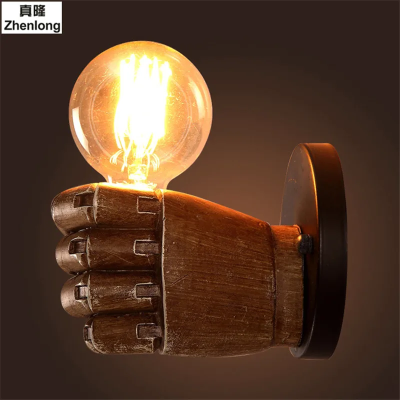 Wall Light Fist Shape Lamp Fisting Shop Led Bulb Retro Grey Lampe Avec Forme Sur Les Murs Oda Sol Anahtarı Holz Metal | Лампы и
