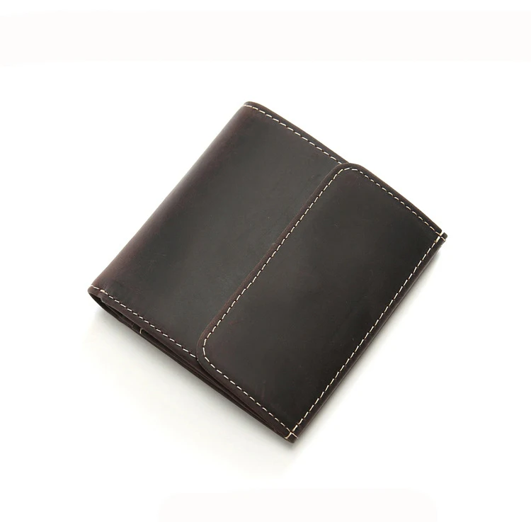 Dark Brown Мужские кошельки из натуральной кожи, двойной кошелек, Ретро стиль, Crazy Horse, кожаный кошелек с карманом для монет, мужской короткий кошелек, бумажник - Цвет: Dark Brown