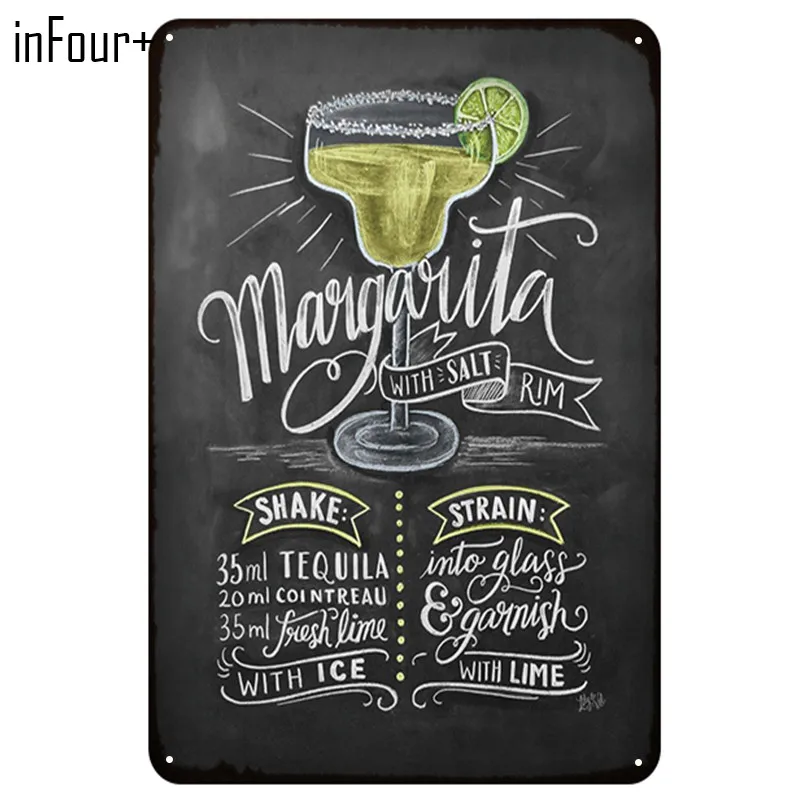 [InFour+] Новинка Margarita бар Коктейльные металлические вывески домашний декор винтажные оловянные вывески для паба домашние декоративные тарелки металлический знак настенные таблички