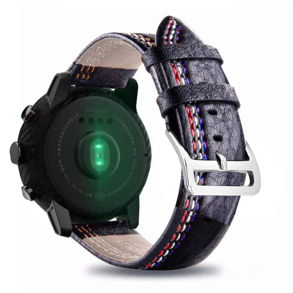 Black Черный кожаный ремешок 22 мм для samsung gear S3 Frontier классический ремешок для часов samsung для xiaomi huami amazfit bip pace lite ремешок - Цвет ремешка: Black