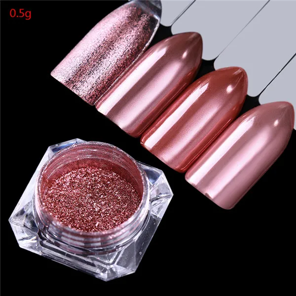 0.5g Rose gold 0,5 г/кор. розовый Золотой зеркальный блеск для ногтей порошок металлический блестящий хромированный пылезащитный пигмент погружающийся порошок для ногтей украшения своими руками - Цвет: 0.5g Rose gold
