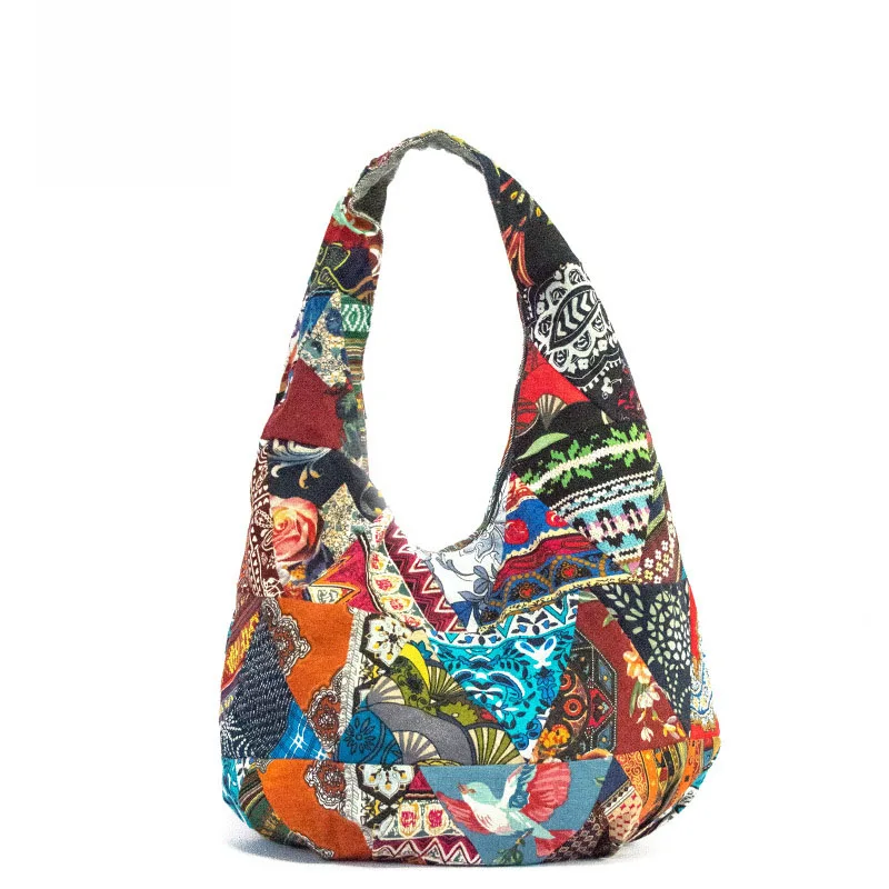 Ручной работы вместительные сумки черный белый цветочный принт пэчворк женская