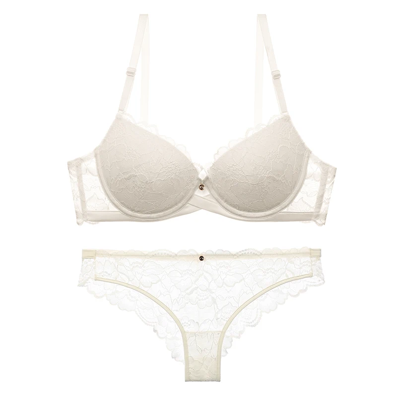 White Lilymoda сексуальный бюстгальтер пуш-ап с цветочным кружевом, комплекты трусов, прозрачные трусики, удобный бюстгальтер, нижнее белье, новое поступление - Цвет: White