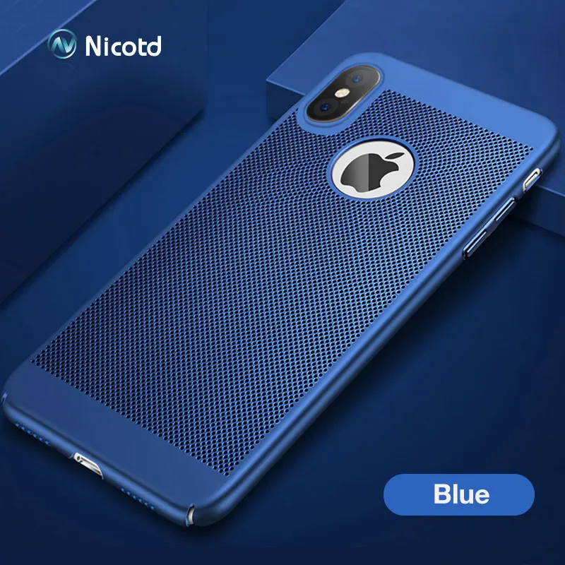Blue Ультра тонкий чехол для телефона для iPhone 8 7 6 6S Plus полые чехлы с рассеиванием тепла Жесткий ПК для iPhone XS MAX XS XR X задняя крышка Coque - Цвет: Blue