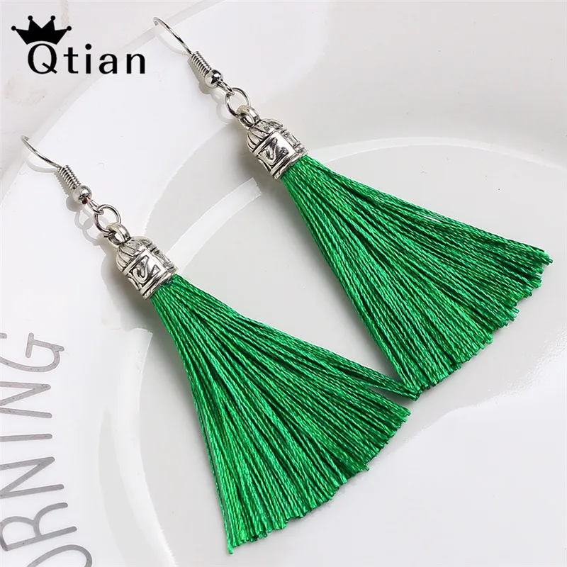 Женские винтажные сережки с кисточками Qtian длинные серьги капельки boho