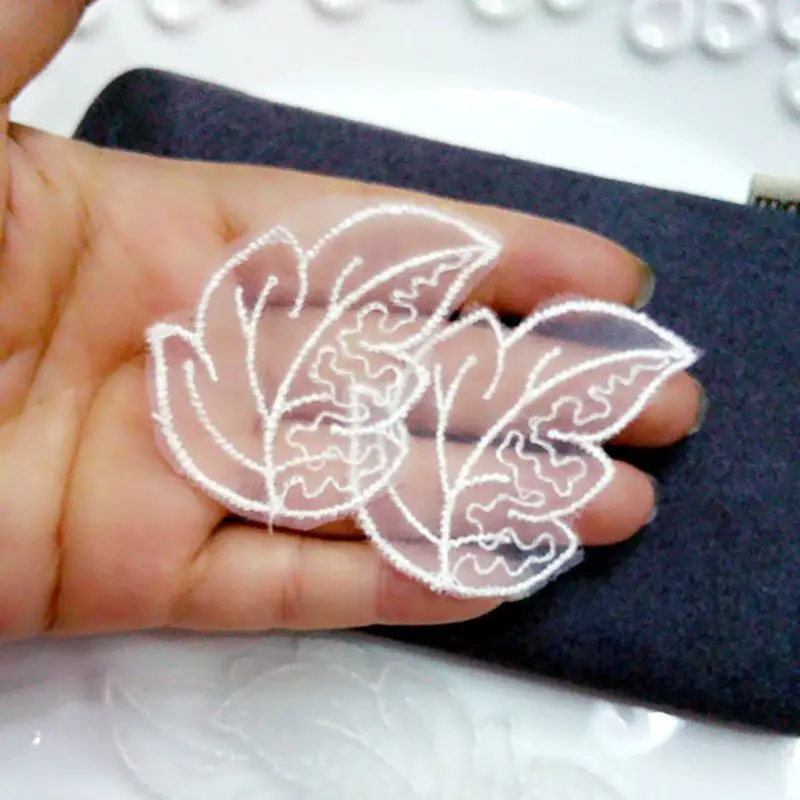 50 шт./лот вышитые белые листья нашивка из органзы цветочные кружевные аппликации