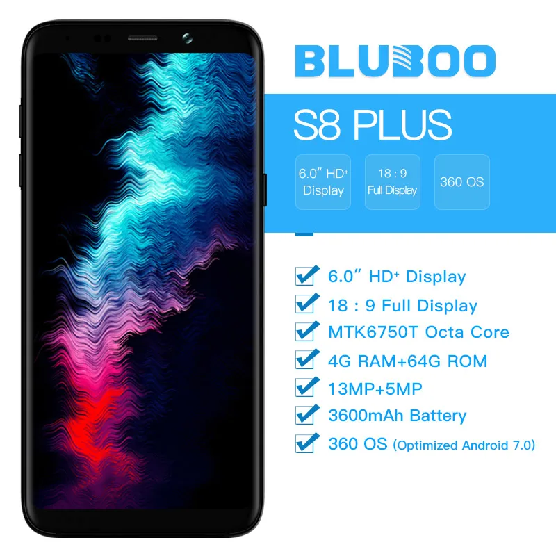 BLUBOO S8 плюс 6 0 &quot18:9 смартфон mtk6750t восемь ядер 4G RAM 64g ROM Android 7 Dual сзади отпечаток