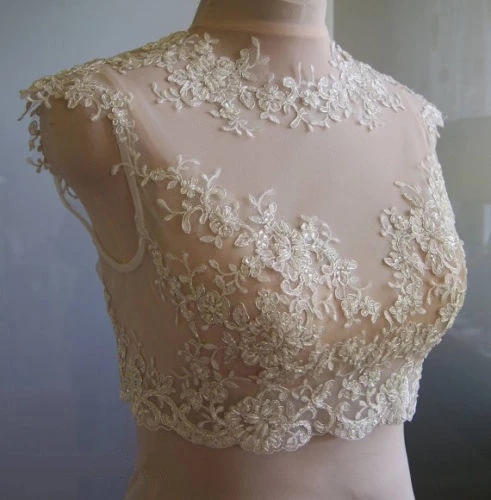 Vintagne 2019 белый/слоновая кость тюль с рукава аппликацией свадебное болеро куртка