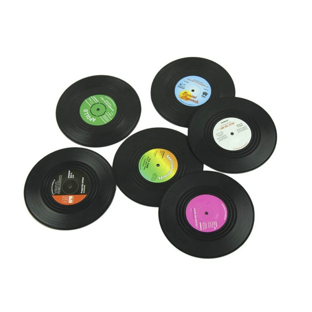 6x круглые винтажные виниловые подставки для CD записывающие стаканчики держатель